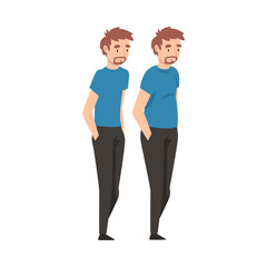 Young Man Before and After Weight Loss, Male Body Transformation Vector Illustration