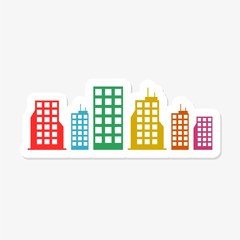 Buildings sticker isolated on white background. Buildings icon simple sign