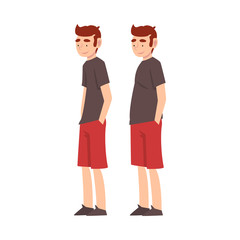 Fat and Slim Man, Guy Before and After Weight Loss, Male Body Changing Through Healthy Nutrition or Sports Vector Illustration