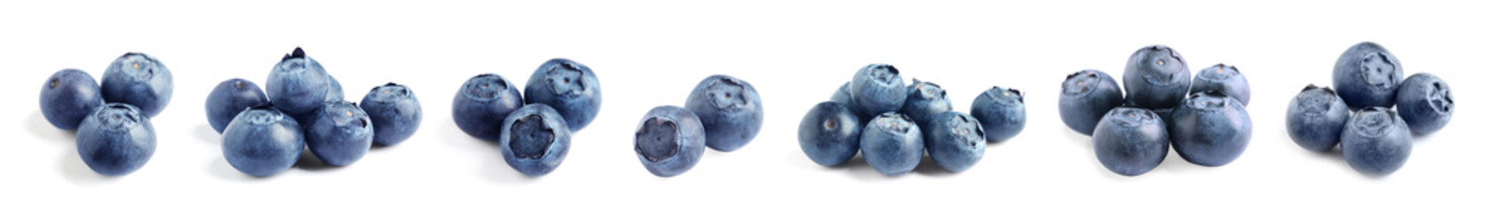 Set of delicious fresh blueberries on white background. Banner design