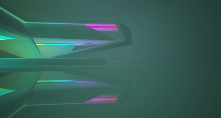 Abstract architectural white interior of a minimalist house with color gradient neon lighting. 3D illustration and rendering.