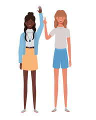 young women standing on white background