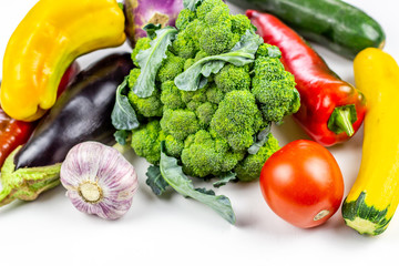 Fresh vegetables on a white background. Healthy eating.