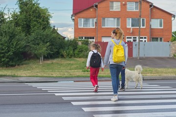 Group of children crossing road on zebra crossing
