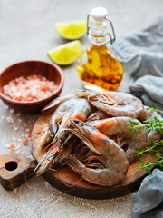 Fresh raw prawns and spices