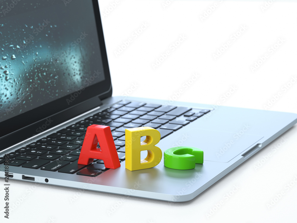 Aufkleber translate,text on the keyboard of a latop, 3d rendering,conceptual image. learn english and educatio