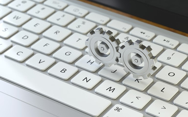 IT Service,gears on the keyboard of a latop, 3d rendering,conceptual image. service and support concepts.