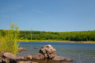 Lakeside Landscape Photo, View Of Pennsylvania Lake Mid Summer