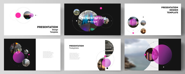 The minimalistic vector layout of the presentation slides design business templates. Simple design futuristic concept. Creative background with circles and round shapes that form planets and stars.