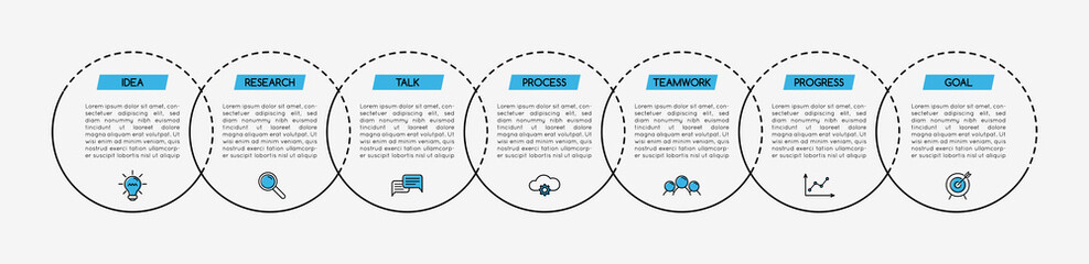 Business infographic with 7 options. Vector
