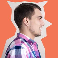 Obraz premium portrait of a man in profile in a plaid shirt