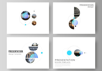 The minimalistic vector layout of the presentation slides design business templates. Simple design futuristic concept. Creative background with circles and round shapes that form planets and stars.