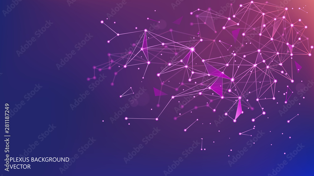 Poster vector. blue-purple polygonal plexus background. neural network. abstract futuristic 3d image. scien