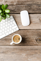 Computer accessories with coffee cup. Office desktop