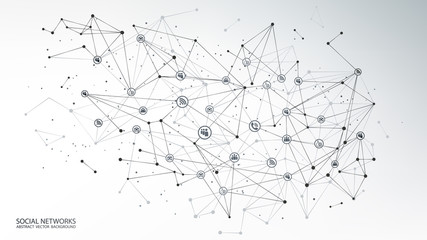 Global social network. Internet chat icon. Future. Vector. Gray polygonal futuristic background. Internet and technology. Modern science. Abstract image of dots and lines.