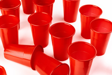 Close up image of red plastic cups