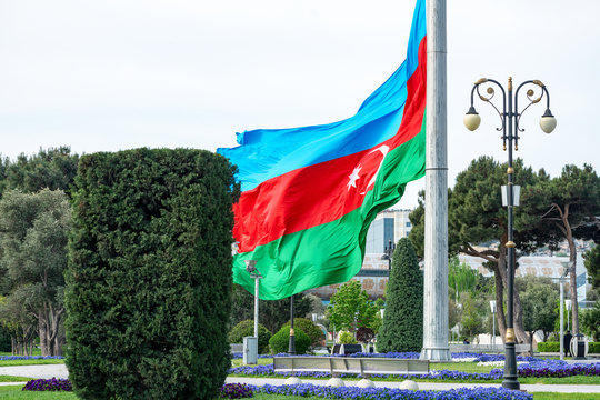 04/05/2019 Baku, Azerbaijan, Bayraq place for national flag in Baku Promenade