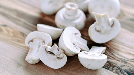 fresh mushrooms on a cutting board
