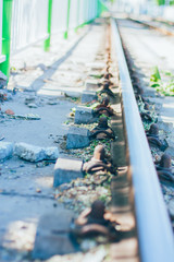 The railroad track of trams in Dalian outdoor cities