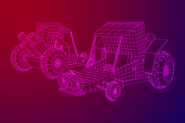 Off road dune buggy car. Terrain vehicle. Outdoor car racing, extreme sport oncept. Wireframe low poly mesh vector illustration