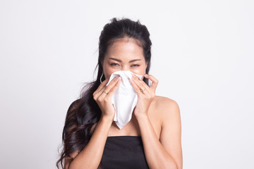 Young Asian woman got sick and flu.