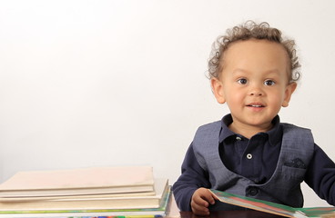 boy reading books been educated with white background stock image and stock photo