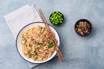 Japan rice fired with peas and chopstick