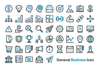 General Business and Finance Icon Set with Black and Blue color. Modern Thick Line Style. Suitable for Web and Mobile Icon. Vector illustration EPS 10.