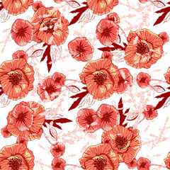 Wildflowers pattern handcrafted artsy poppy surface design