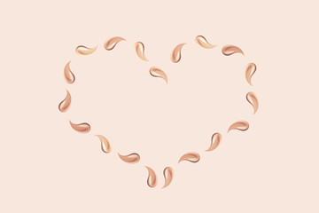 Makeup foundation smears on pink, beige background. Cosmetic cream or liquid lipstick smudges isolated. Nude make up strokes. Beauty product swatch pattern. Skin tone BB, CC creamy texture.