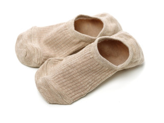 Invisible ladies shoes socks in different colors isolated on white background