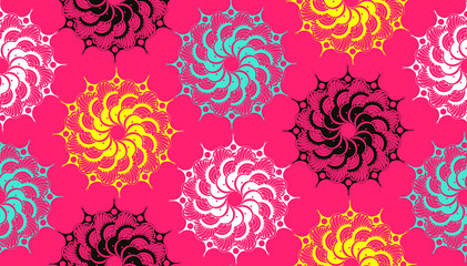 seamless floral mosaic stylized peonies pop pink yellow