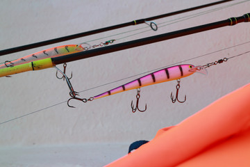 homemade crank bait with sharp triple hooks close to