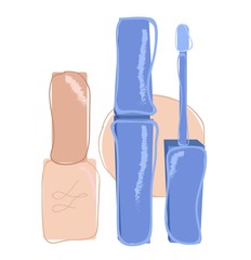Lip gloss and nail polish for make up. Flat icon. Vector illustration on white background.
