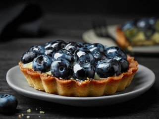 close up of blueberry tart