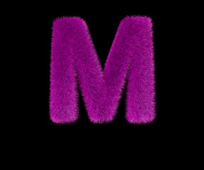 Fototapeta premium lovely glamorous purple pilose font isolated on black - letter M, glamorous concept 3D illustration of symbols