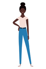 young woman standing on white background