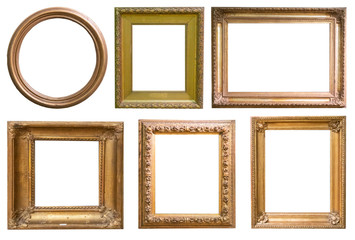 Set of antique picture frames isolated on white background