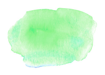 Abstract green watercolor blot on a white background. Hand drawn. Color illustration with space for text and image. Use for card, text, logo, tag	