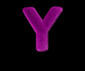 sweet fashion pink pilose alphabet isolated on black - letter Y, fashion concept 3D illustration of symbols