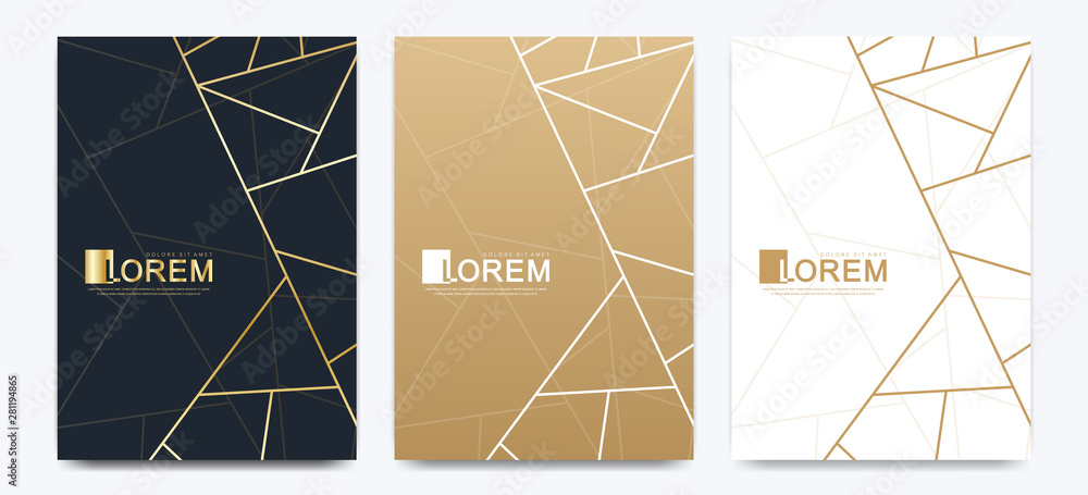Poster modern vector template wedding invitation cards with marble texture background and golden geometric 