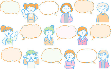 Illustration of women of various ages with Speech Balloon set