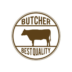Butcher logo vintage with cow and knife element