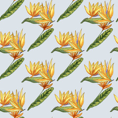 Strelitzia jungle foliage pattern background. Vector tropical decor. Summer botanical backdrop. Summer graphic. Magic background. Banana leaves.