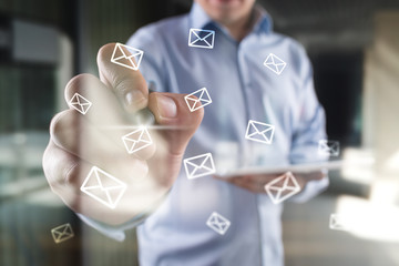 Messages icons on virtual screen. Communication concept.