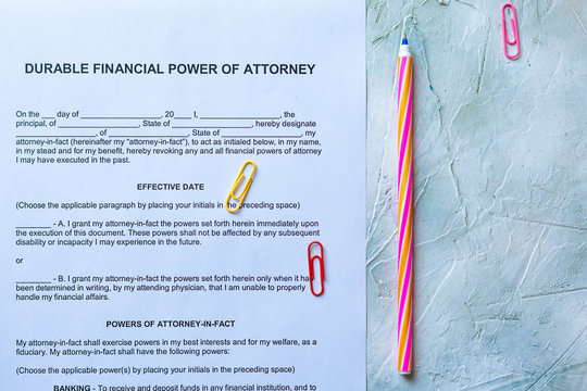 Durable financial Power of Attorney Form or POA document