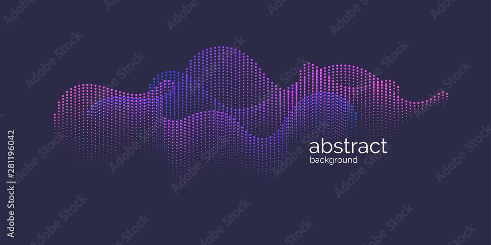 Poster vector abstract background with dynamic waves, line and particles.
