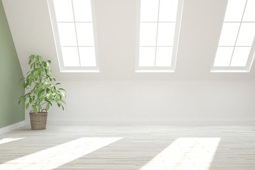 Empty room in white color. Scandinavian interior design. 3D illustration
