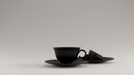 Black Tea Cup an Saucer with some Chocolate 3d illustration 3d render