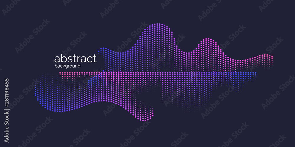 Poster vector abstract background with dynamic waves, line and particles.